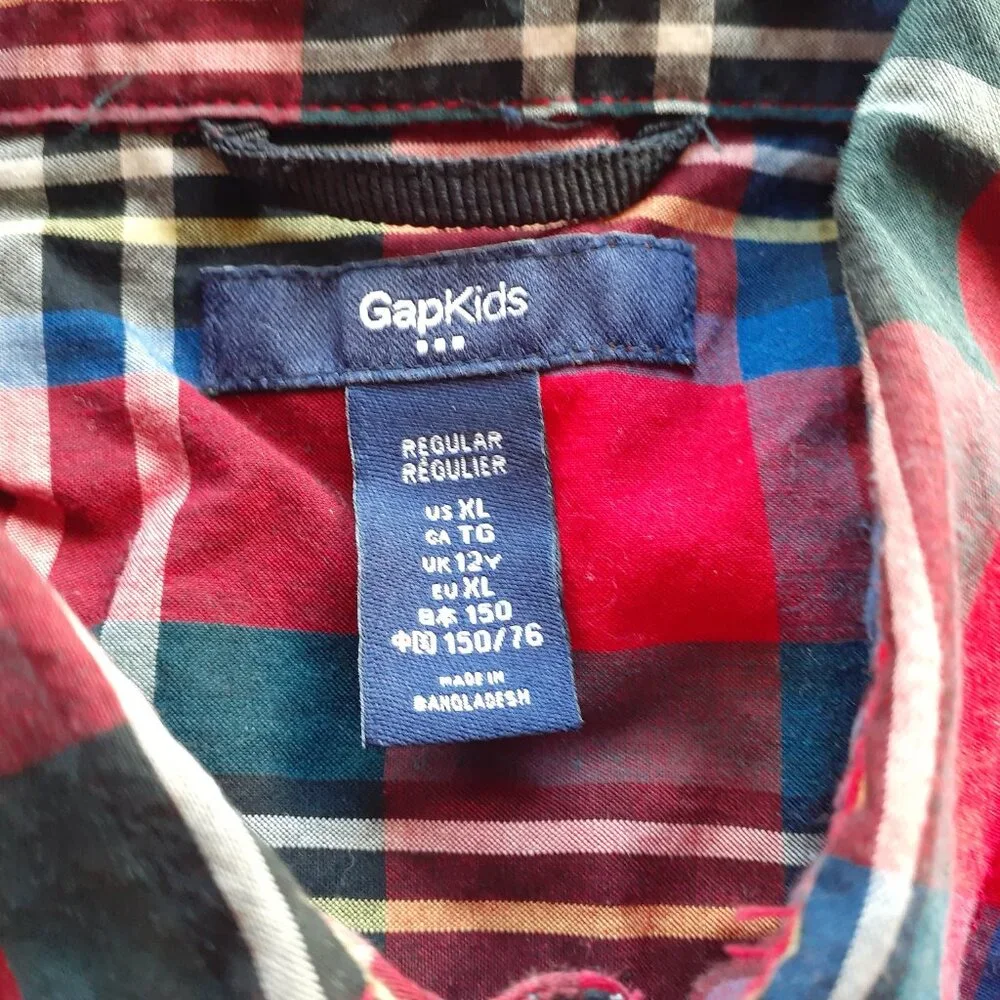 Gap Boys Shirt Button Down Red Plaid Long Sleeve Christmas Holiday XL 12